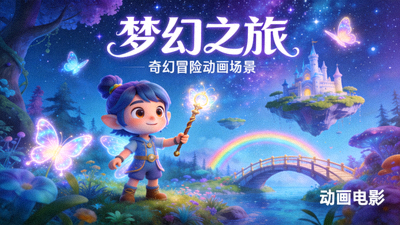 动画电影《梦幻之旅》高清海报 - 卡通角色奇幻冒险动画场景